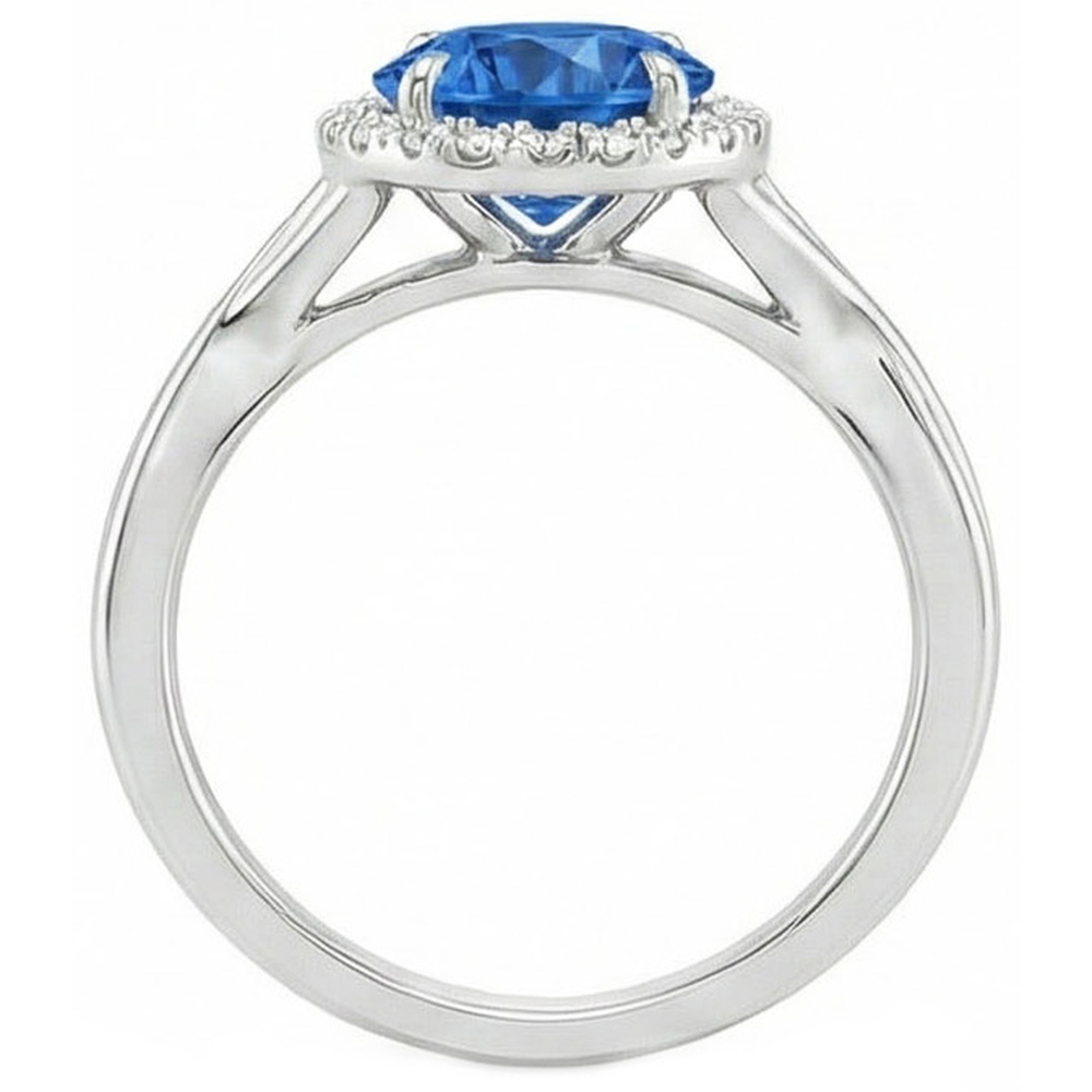 Blauer runder Saphir-Aus der Erde Abgebauter Natürlicher Diamant-Ring 2,40 Karat Weißgold 14K