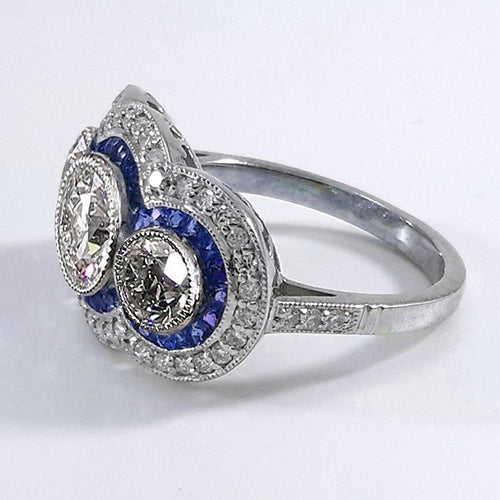 Blauer Saphir Altschliff Aus der Erde Abgebauter Natürlicher Diamantring 3 Steine Stil 6 Karat