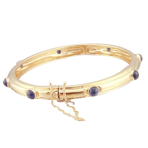 Blauer Saphir Cabochon Armreif Gelb Gold 14K Schmuck