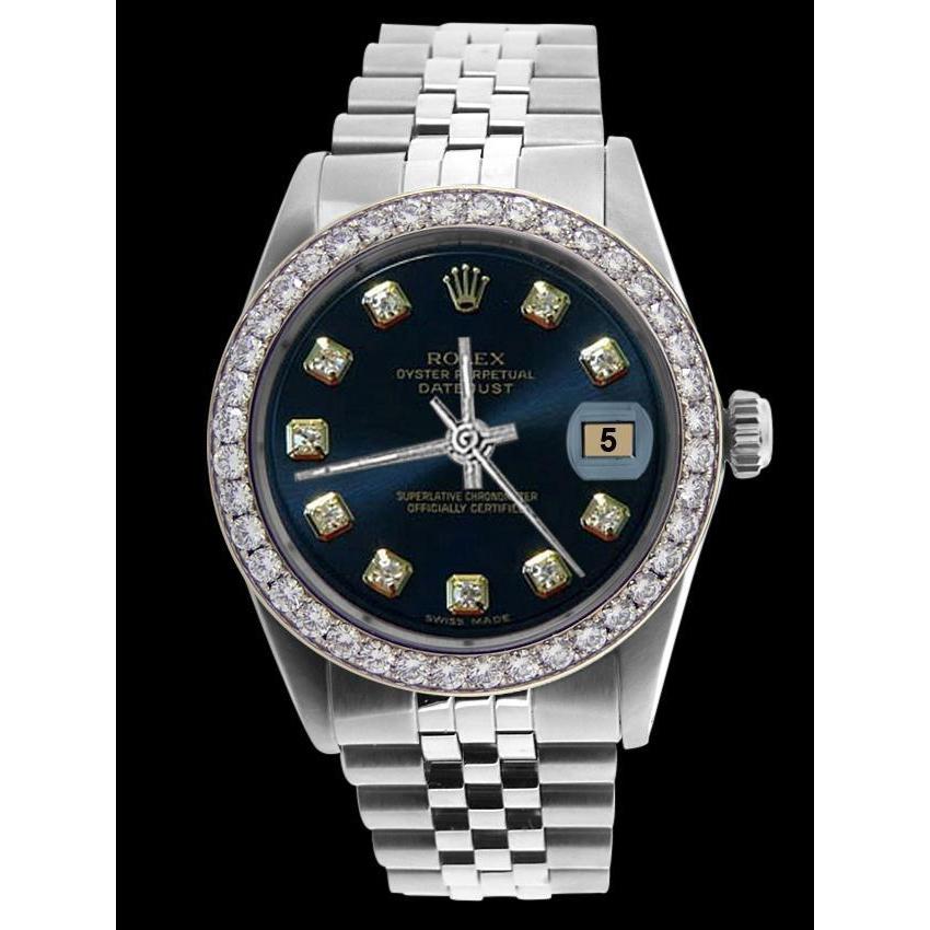 Blaues Diamant-Zifferblatt mit Lünette für Herren, Rolex Edelstahl Jubilee-Armband, Datejust-Uhr, SCHNELLES EINSTELLEN