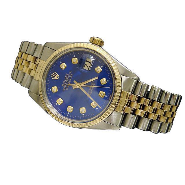 Blaues Diamant-Zifferblatt mit geriffelter Lünette Rolex Datejust Zweifarbig Edelstahl & Gold SCHNELLES EINSTELLEN