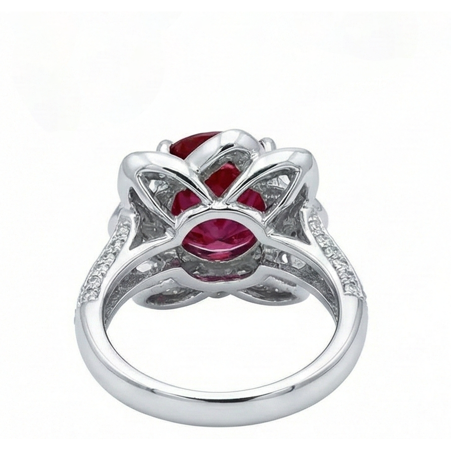 Blumen Stil 2.51 ct Roter Rubin & Weißer Runder Aus der Erde Abgebauter Natürlicher Diamanten Ring Edelstein