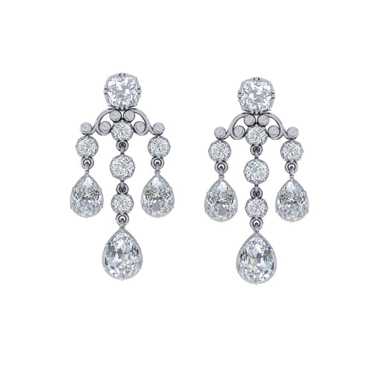 Braut Kronleuchter Ohrringe Birne, Kissen Natürliche Diamanten im Altschliff 6,50 Karat