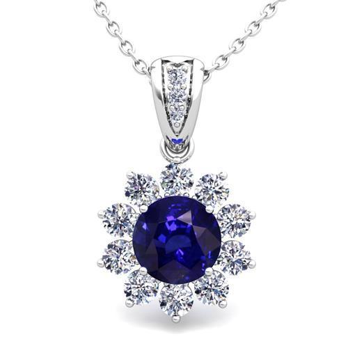 Ceylon Blue Sapphire Anhänger Weißgold 14K Diamantschmuck 3 Kt. - harrychadent.de