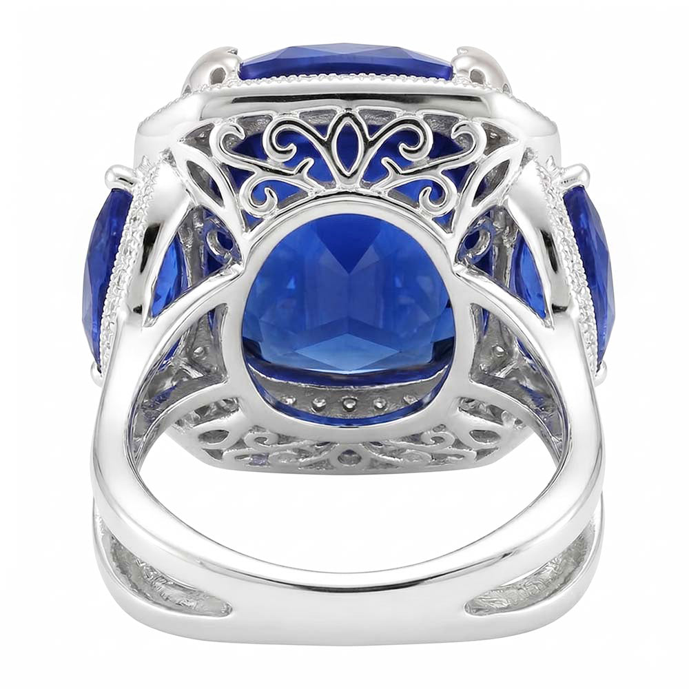 Ceylon Saphir Gold Verlobungsring Runde Aus der Erde Abgebauter Natürlicher Diamanten 6,01 ct.