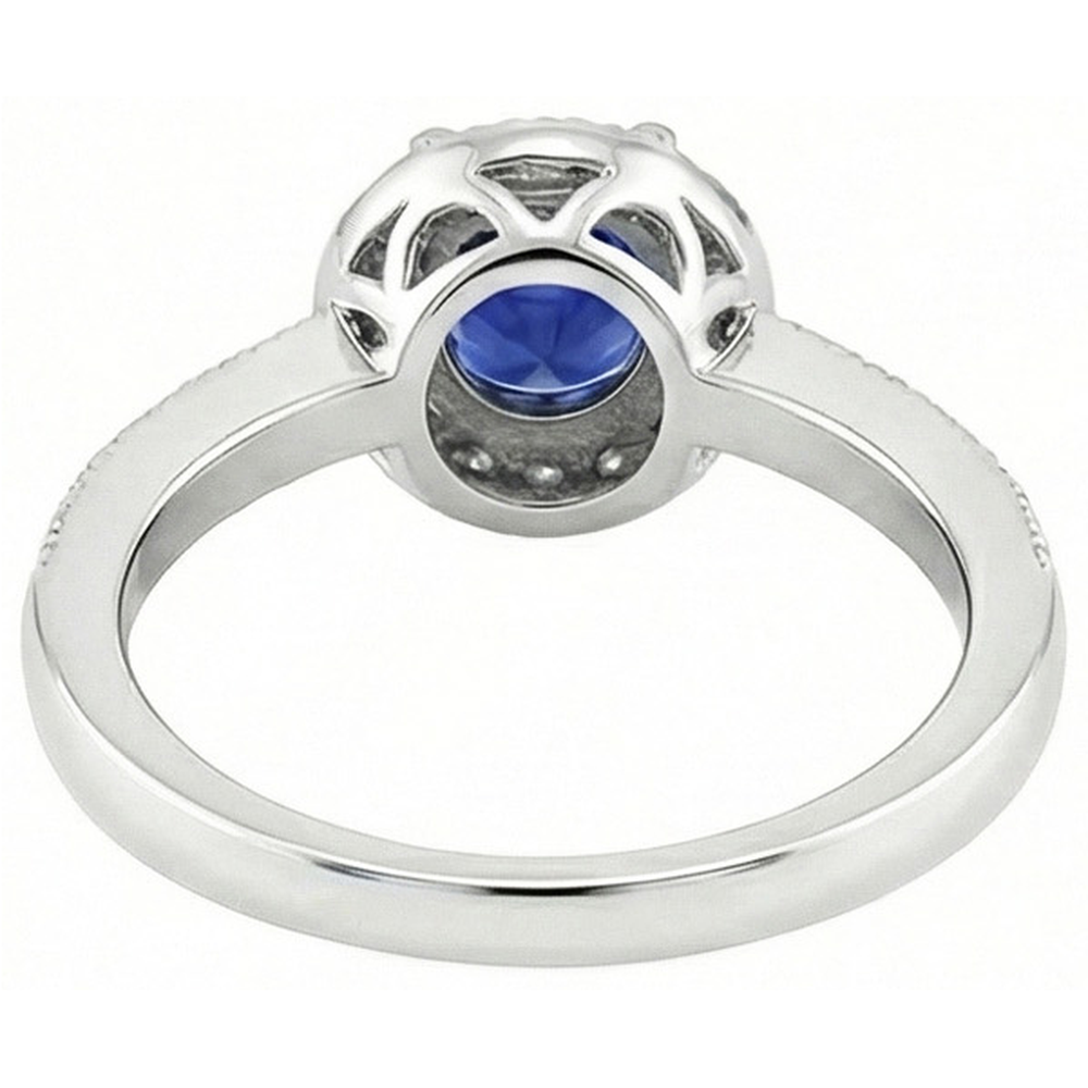 Ceylon Saphir Halo Aus der Erde Abgebauter Natürlicher Diamant 1.50 Karat Ring Weißgold 14K