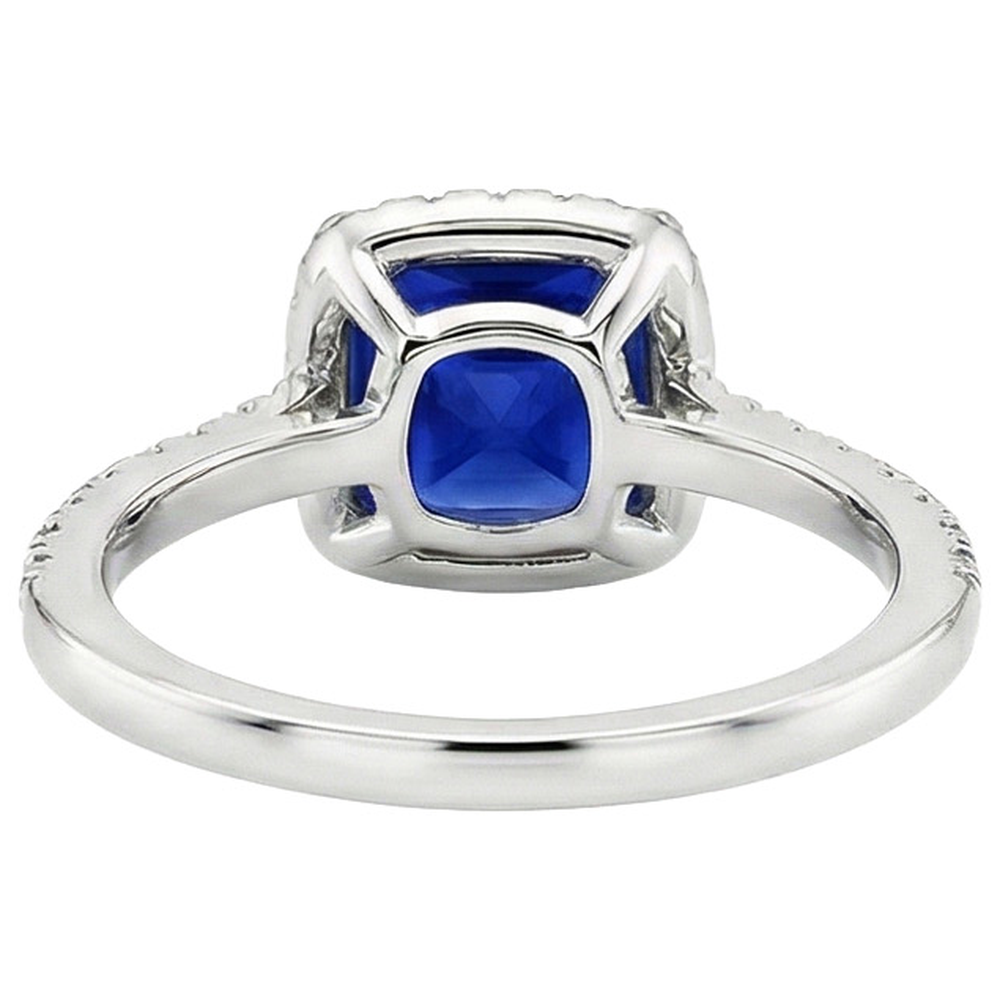Ceylon-Saphir-Halo-Aus der Erde Abgebauter Natürlicher Diamantring 6 Karat Prinzessschliff mit Akzenten