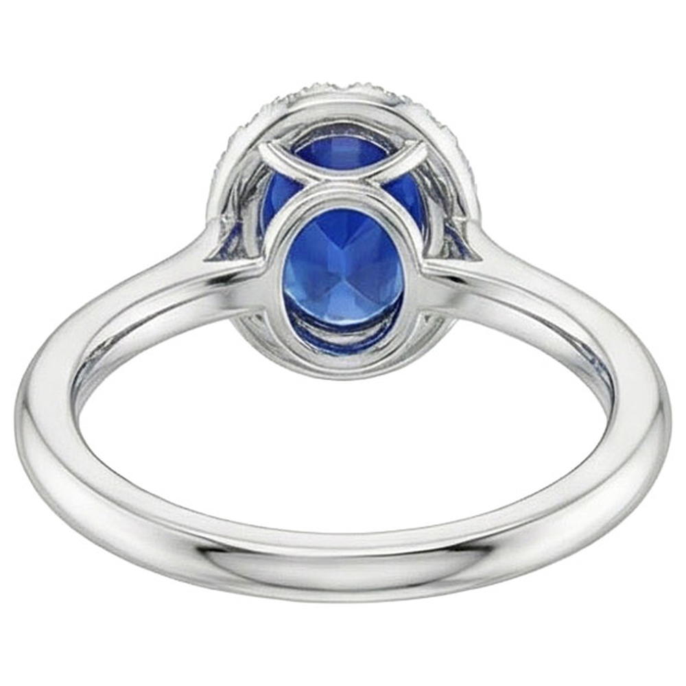 Ceylon Saphir Oval mit Aus der Erde Abgebauter Natürlicher Diamanten Ring 3 Karat Weißgold 14K