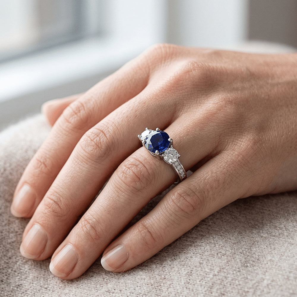 Ceylon Saphir Runder Natürlicher Diamant ( nicht im Labor gezüchtet )ring 3.50 Karat Damenschmuck