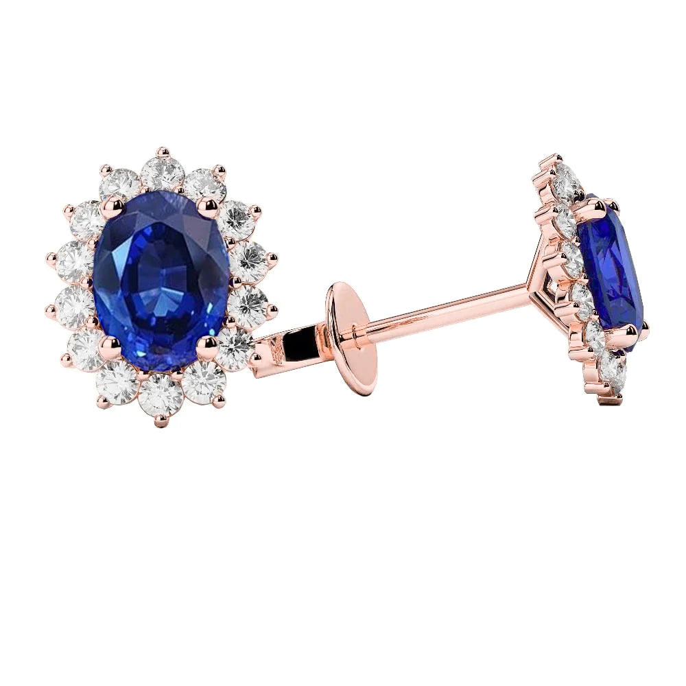 Ceylon Saphir mit Aus der Erde Abgebauter Natürlicher Diamanten Lady Studs Halo Ohrringe 6,70 Karat