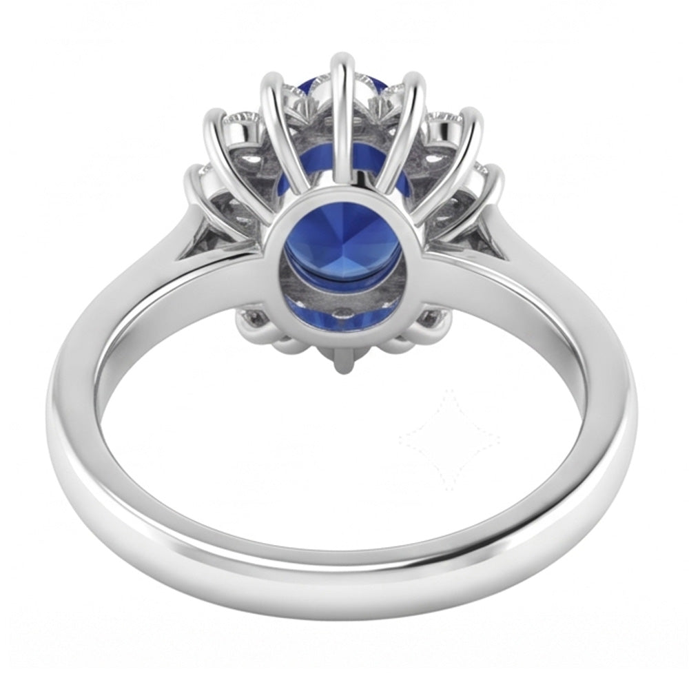 Ceylon Saphir und Aus der Erde Abgebauter Natürlicher Diamanten 3.50 ct Ring Weißgold 14K