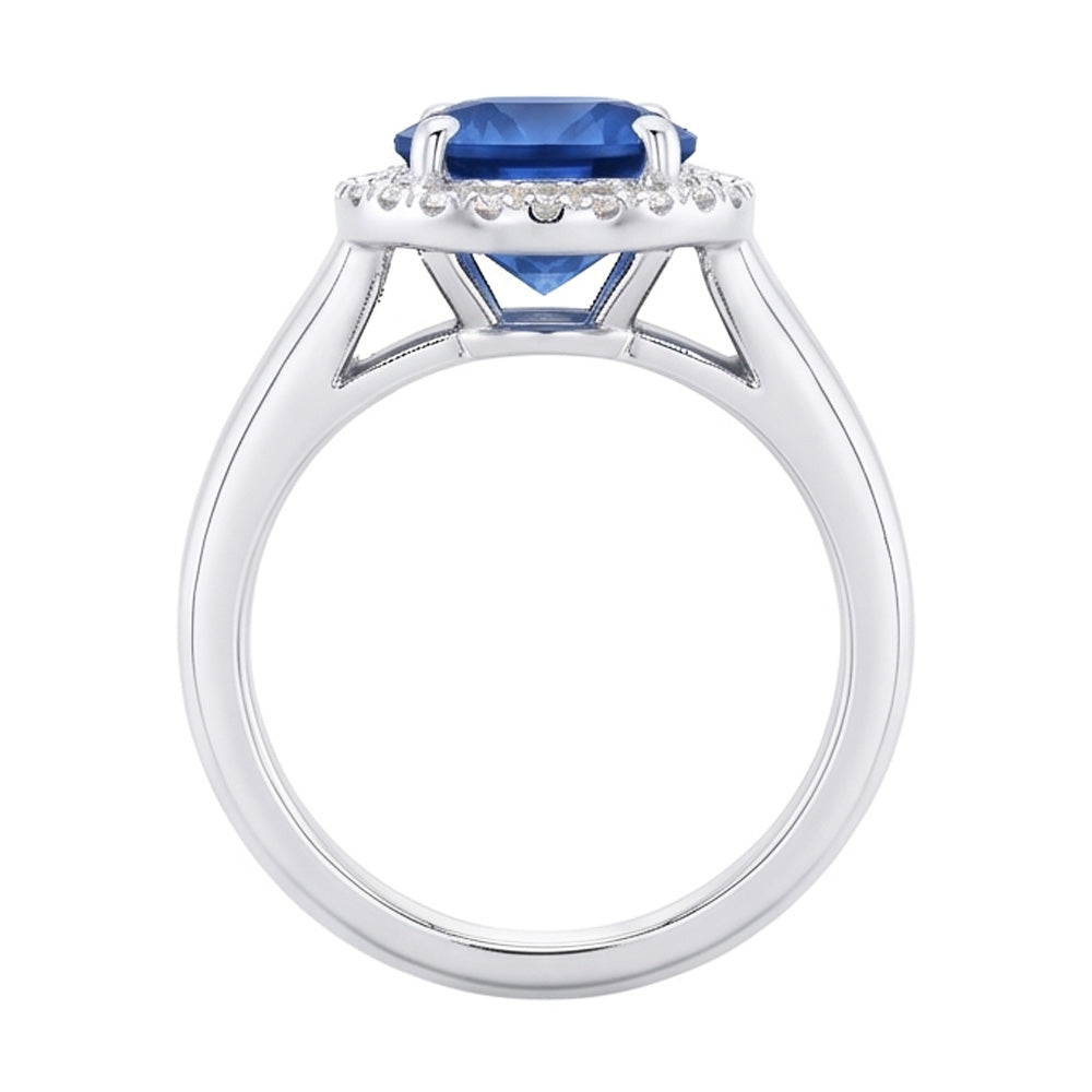Ceylon Verlobungsring mit Saphir und Aus der Erde Abgebauter Natürlicher Diamanten 3.75 Karat Weißgold 14 K