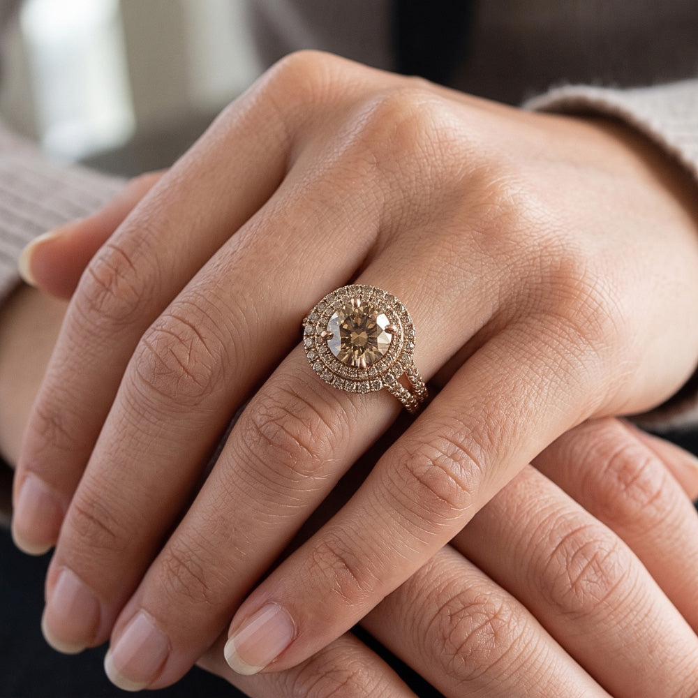 Champagner Wüsten-Diamant Brautring – Edler Diamant 4 Karat 14