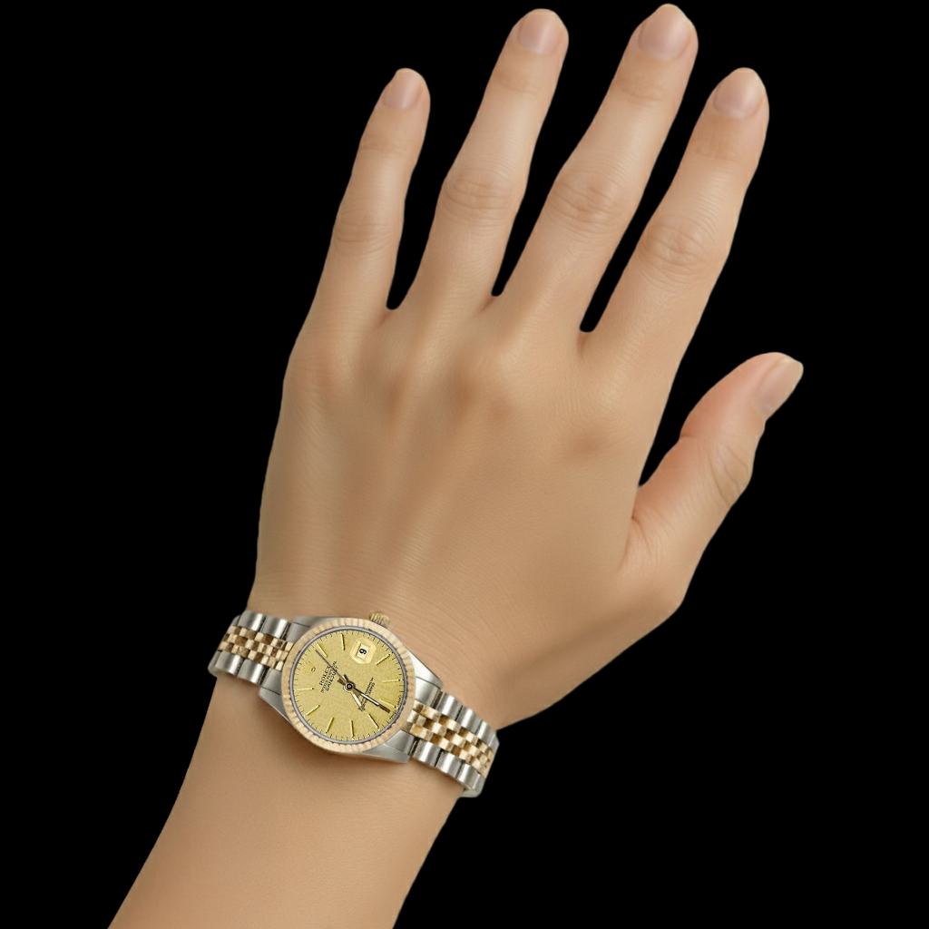 Champagner Stick Dial Datejust Damenuhr Rolex Edelstahl & Gold Jubiläum P2