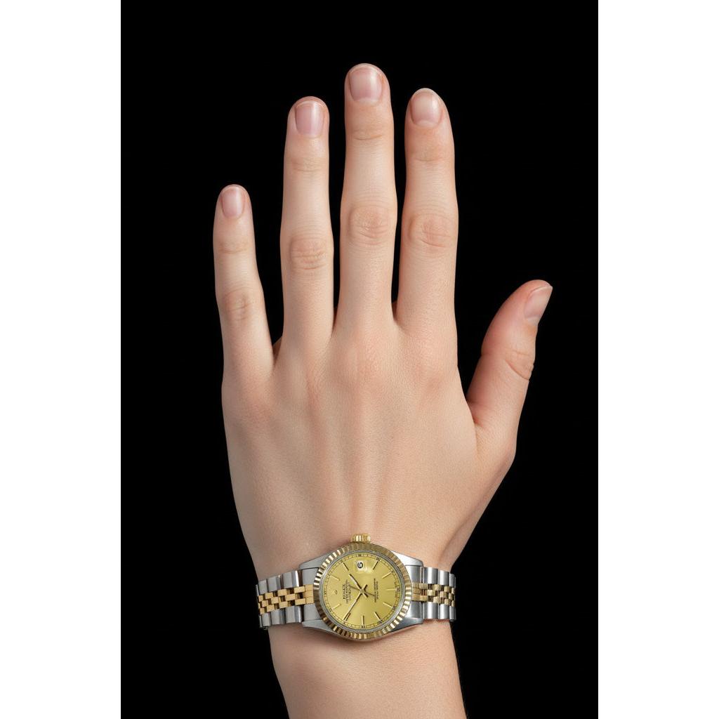 Champagner Stick Zifferblatt Datejust Damen Rolex Edelstahl & Gold Jubilee Rolle P2