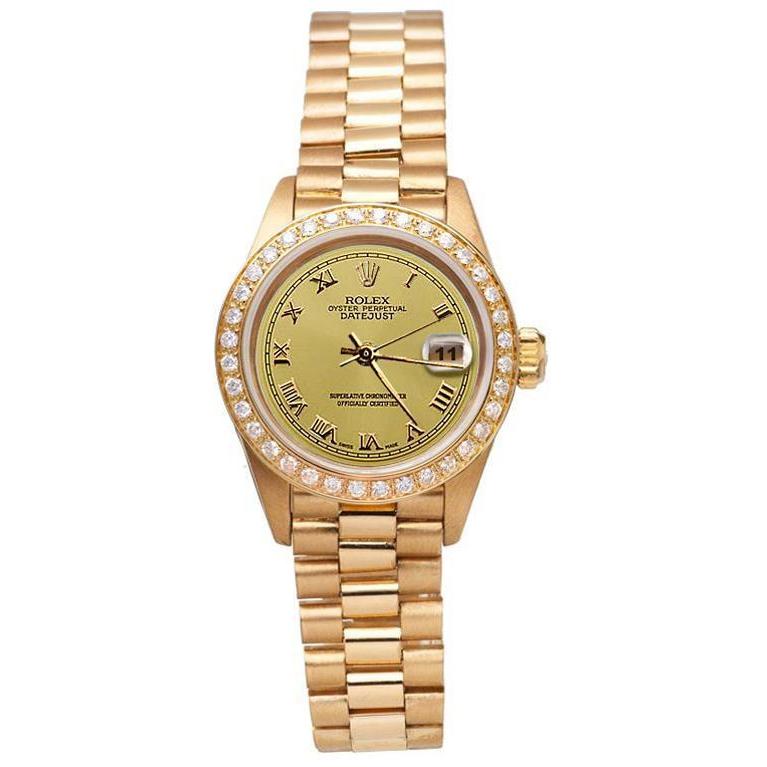 Champagnerfarbenes römisches Zifferblatt, Rolex Datejust-Uhr, Präsidenten-Stil, Armband Gold