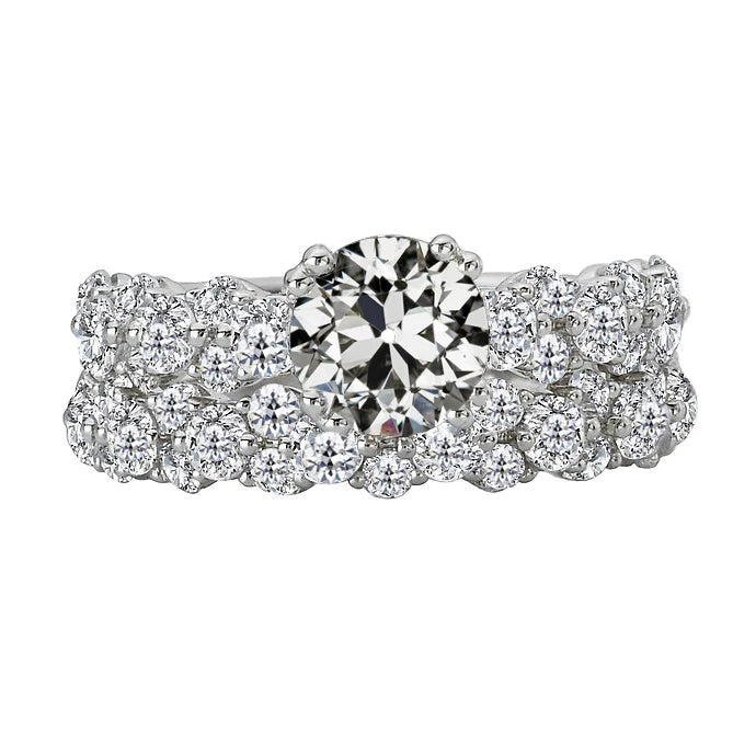 Cluster-Echt Diamant-Verlobungsring-Set alter Bergmann 14K Gold 6 Karat