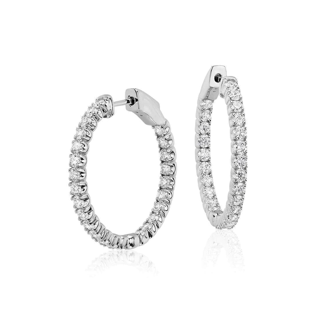 Creolen Damen Ohrringe 4.50 Kt Runde Echt Diamanten im Brillantschliff Weißgold