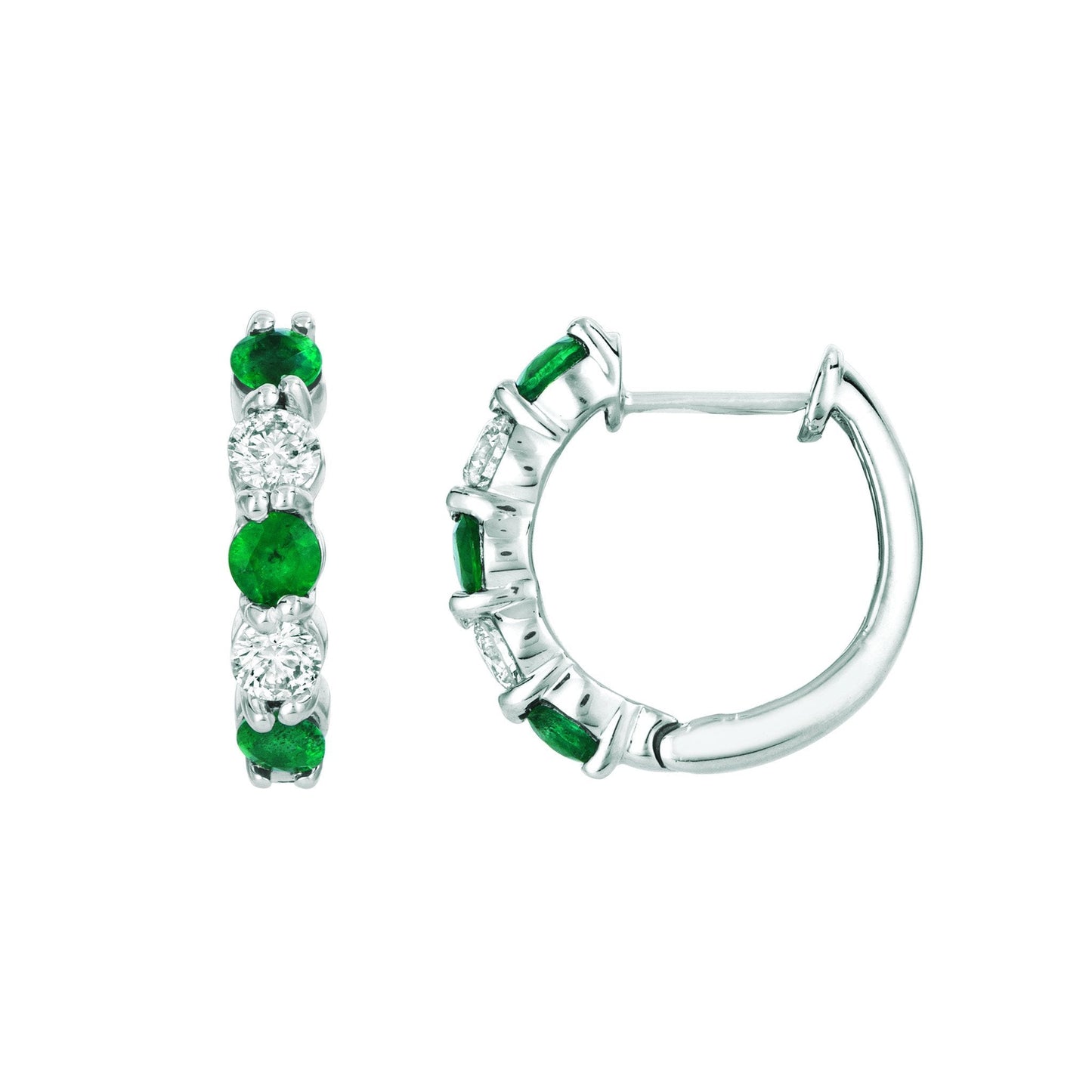 Creolen Mit Grün Smaragd Und Diamanten 1 Karat 14K Weißgold