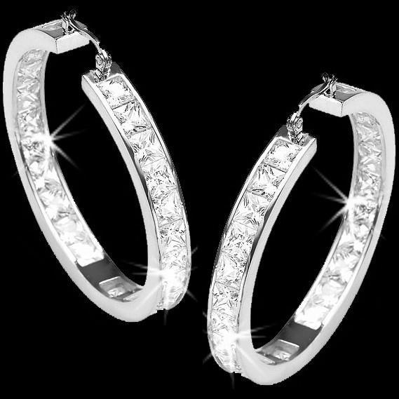 Creolen mit echten Aus der Erde Abgebauter Natürlicher Diamanten im Princess-Schliff, 14 Karat 3 Karat Gold