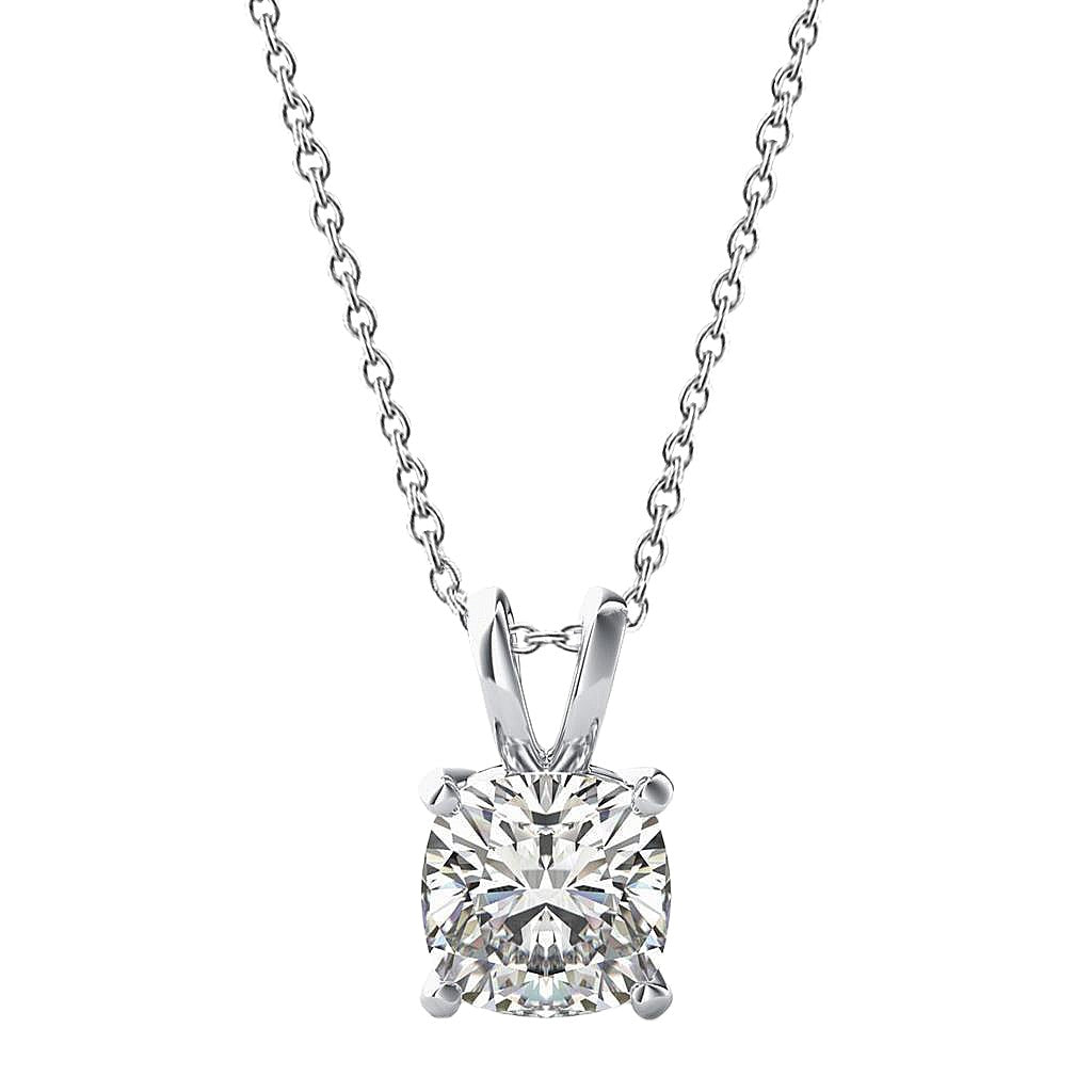 Cushion Cut Solitaire Echt Aus der Erde Abgebauter Natürlicher Diamant Halskette Anhänger 1.50 ct 14K Weißgold