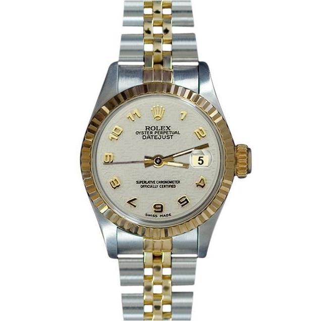 Dame Datejust Rolex-Uhr, weißes arabisches Zifferblatt, Edelstahl und Gold