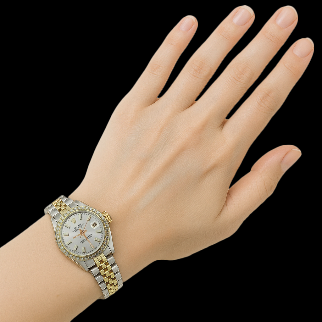Dame Rolex Datejust Uhr mit Diamantlünette, zweifarbiges Jubilee-Armband