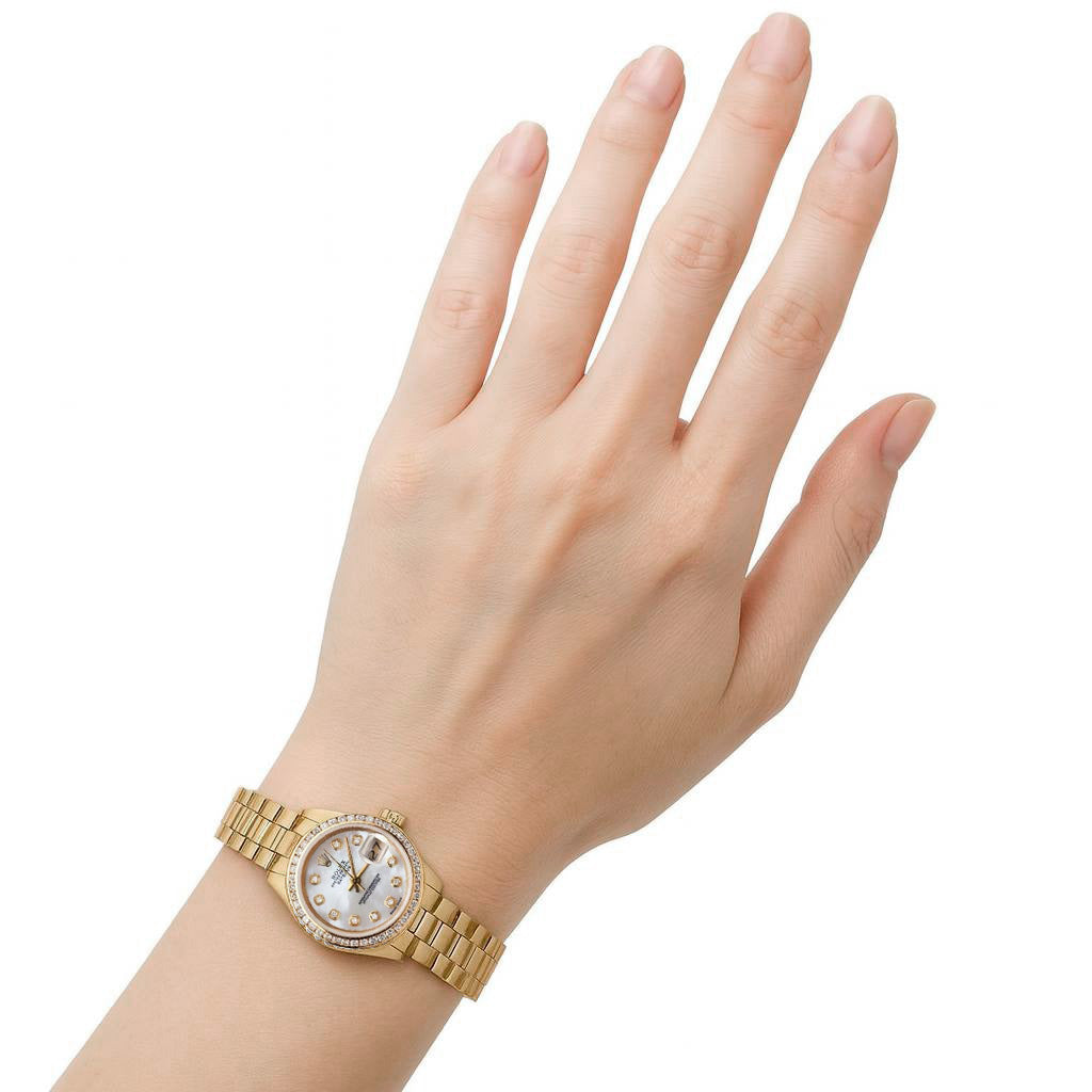 Dame Rolex Präsidentenuhr Mop Lünette Präsident Gelbgold P1