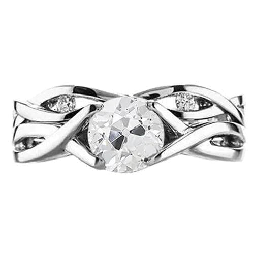 Damen 3 Stein alter Bergmann Echt Diamant  Ausgefallener Ring 1,25 Karat  Verdrehter Schaft