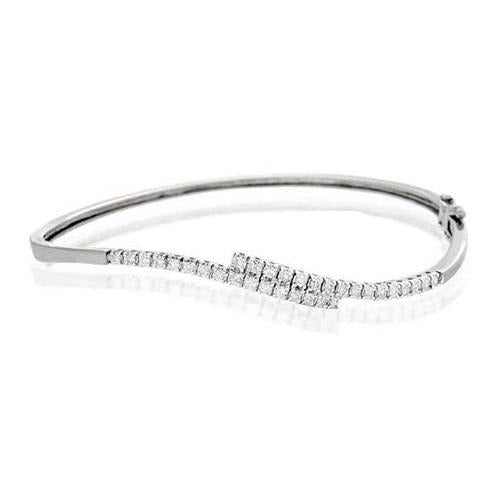 Damen Armreif 1.60 Karat Echt Rund Schliff Diamanten Weiß Gold 14K
