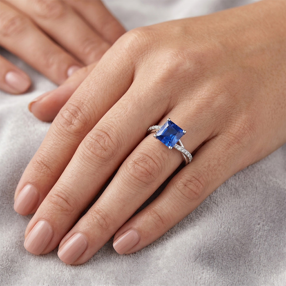 Damen Aus der Erde Abgebauter Natürlicher Diamant Edelstein Ring Prinzessin Ceylon Saphir Gold 3,75 Karat