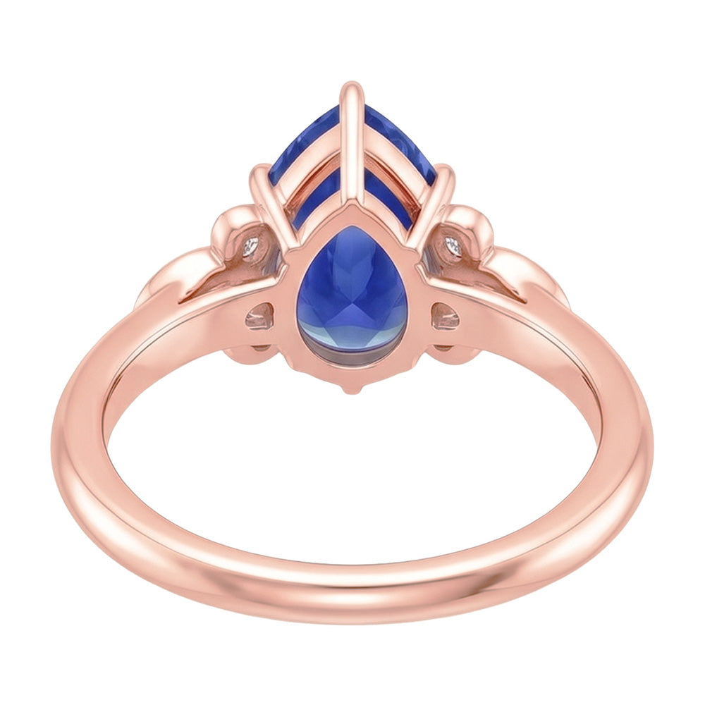 Damen Blauer Saphir Edelstein Ring 4,50 Karat Birnenschliff mit Akzenten
