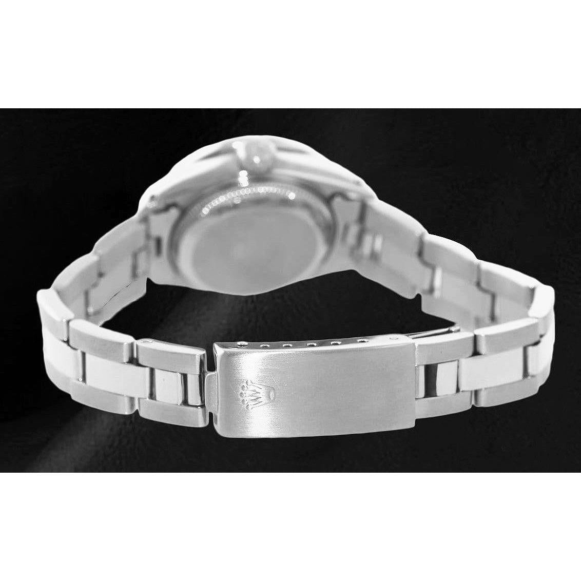 Damen-Datumsuhr mit weißem String-Aus der Erde Abgebauter Natürlicher Diamant-Zifferblatt und Lünette Edelstahl Oyster