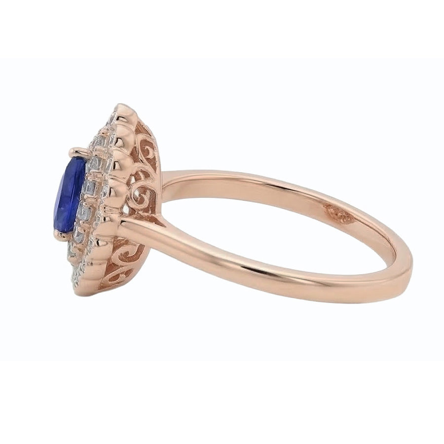 Damen Doppel Halo Ring Birne Blauer Saphir & Natürlicher Diamant ( nicht im Labor gezüchtet )en 3.50 Karat