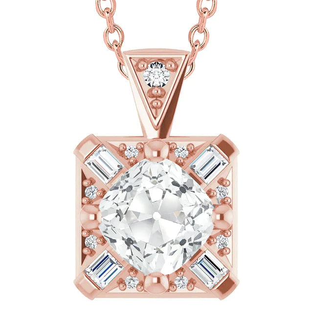 Damen Echt Diamant Anhänger Kissen alter Bergmann Baguette & Rund 7.50 Karat
