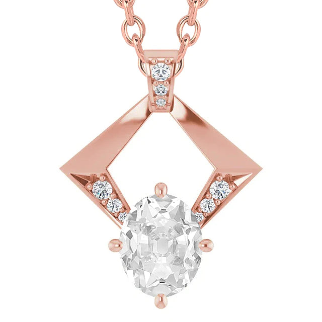 Damen Echt Diamant Anhänger Rose Gold Rund & Oval alter Bergmann Halskette 4 Ct