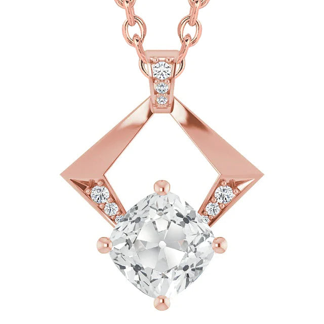 Damen Echt Diamant Anhänger rund & Kissen Old Cut 6 Karat Roségold 14K