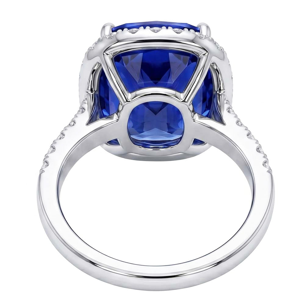 Damen Halo Aus der Erde Abgebauter Natürlicher Diamant Ringkissen Blauer Saphir Verlobung 9,75 Karat