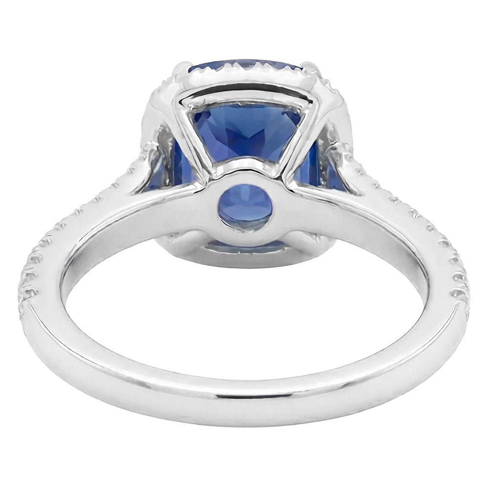 Damen Halo Cushion Cut Saphir Ring Pave Set Natürlicher Diamant ( nicht im Labor gezüchtet )en 4 Karat