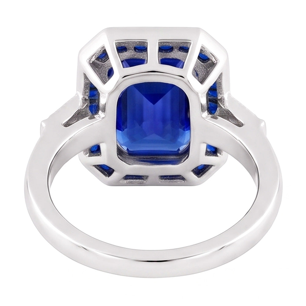 Damen Halo Edelstein Blauer Saphir Ring 3,50 Karat Baguette Natürlicher Diamant ( nicht im Labor gezüchtet )en