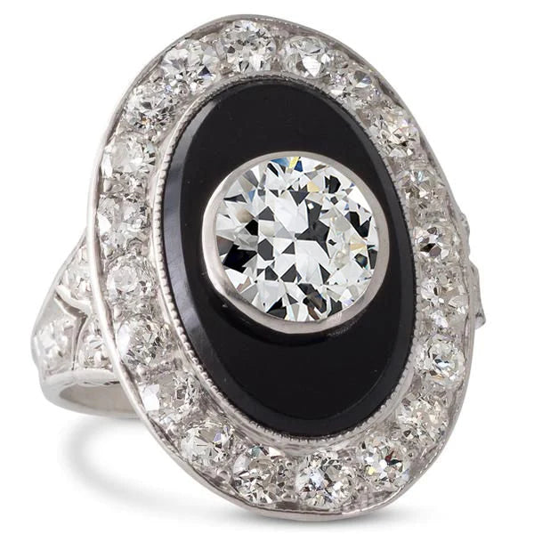 Damen Halo Ehering Runder Altschliff Echt Diamant Schwarzgold 4 Karat