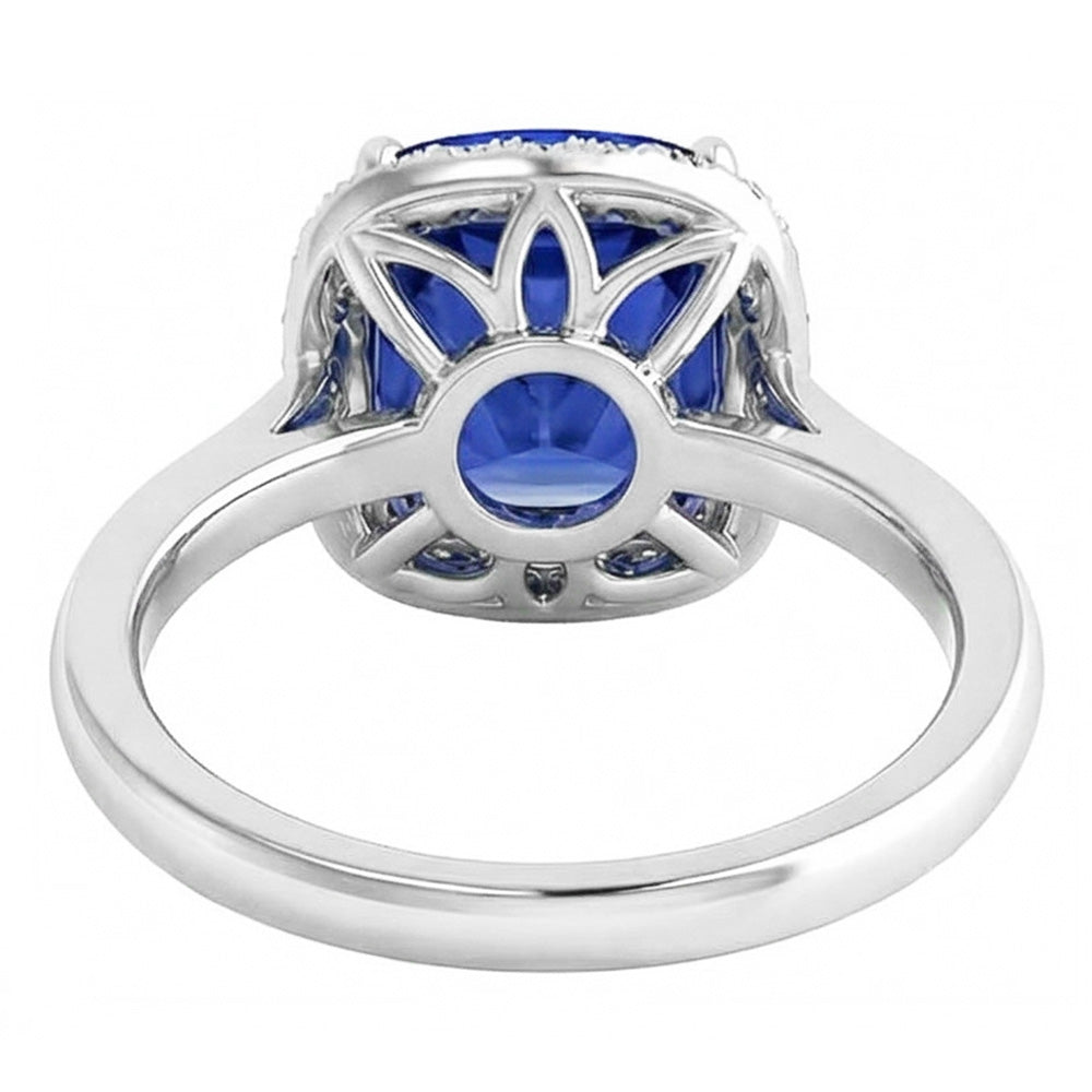 Damen Halo Natürlicher Diamant ( nicht im Labor gezüchtet ) Ringkissen Ceylon Saphir Schmuck 4 Karat