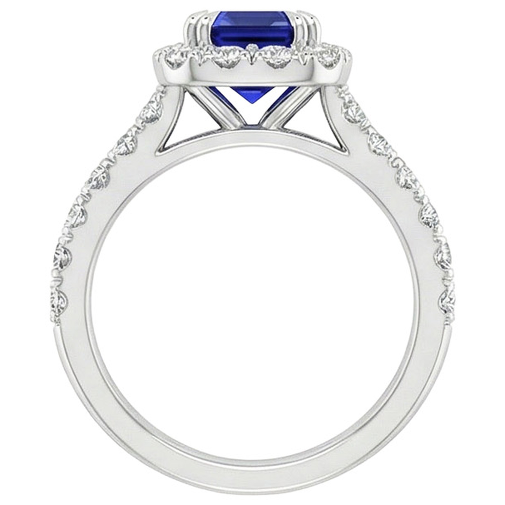 Damen Halo Ring Smaragd Sri Lanka Saphir & Aus der Erde Abgebauter Natürlicher Diamant 5 Karat