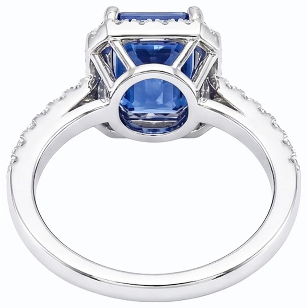 Damen Halo Smaragdblauer Saphirring 4 Karat Natürlicher Diamant ( nicht im Labor gezüchtet )schmuck