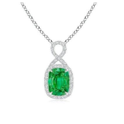 Damen Halskette 7.65 Karat Grün Smaragd und Diamanten Weißgold 14K