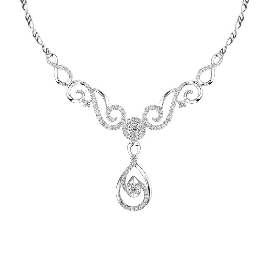 Damen Halskette Rund Brillant Schliff 5 Kt Echt Diamanten Gold Weiß 14K