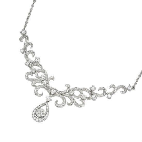Damen Halskette Rund Brillant Schliff Echt 8 Karat Diamanten Weißgold