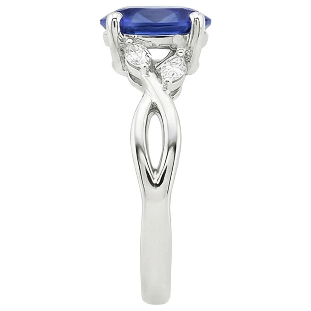 Damen Jubiläumsring Oval Blauer Saphir & Marquise Aus der Erde Abgebauter Natürlicher Diamant 6 Karat