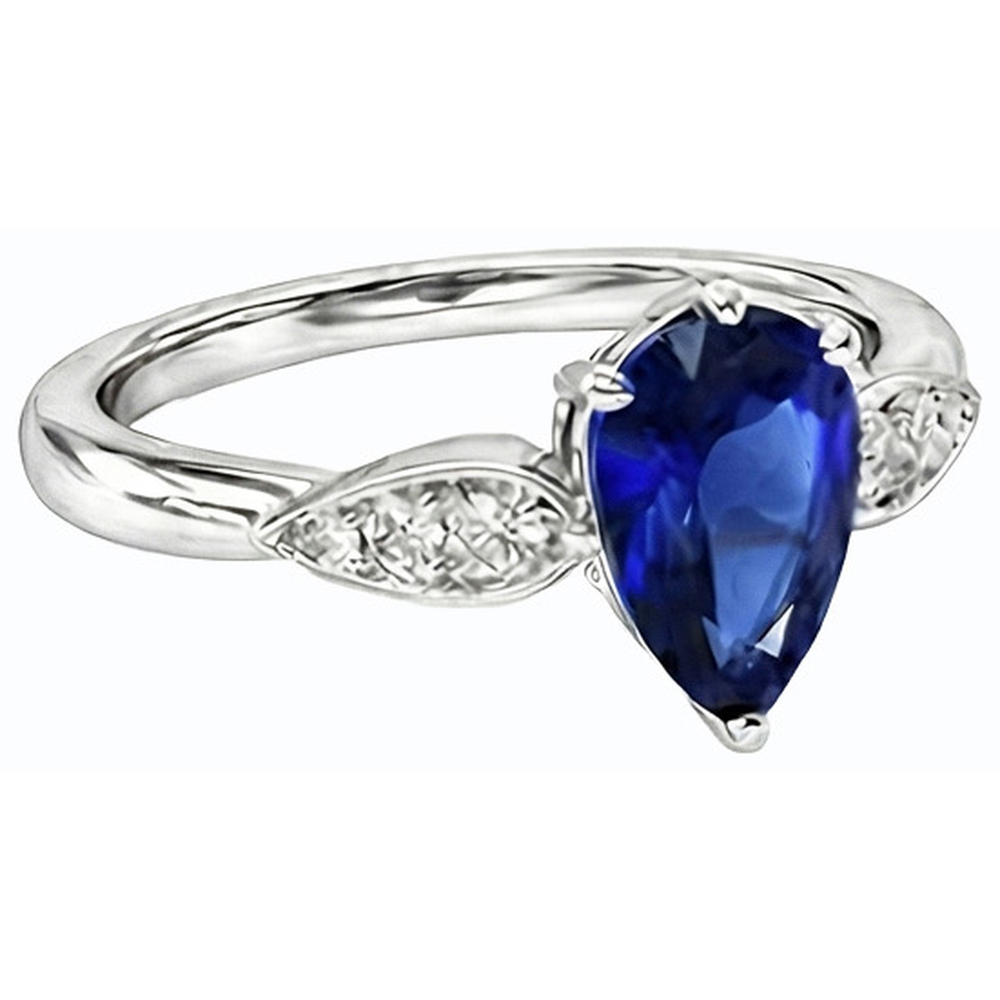 Damen Natürlicher Diamant ( nicht im Labor gezüchtet ) Schmuck Ceylon Saphir Ring 2 Karat Weißgold 14K
