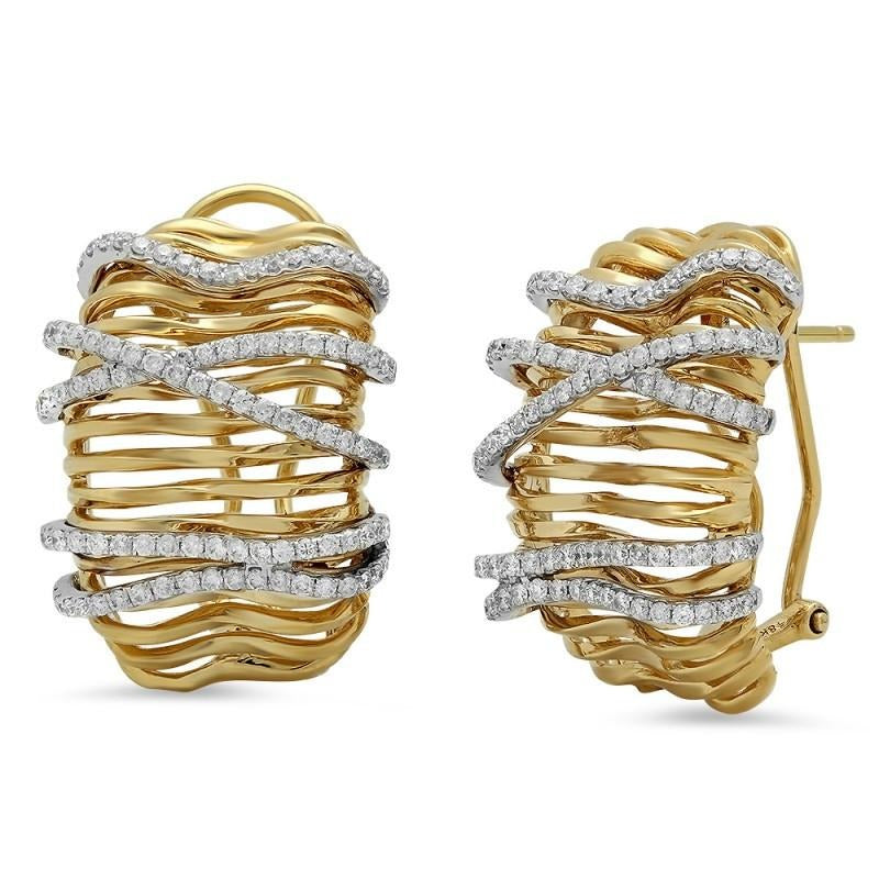 Damen Ohrstecker 1 Karat Runde Echt Aus der Erde Abgebauter Natürlicher Diamanten Zweifarbiges Gold 14K